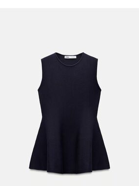 Zara Navy Sleeveless Peplum Knit Top